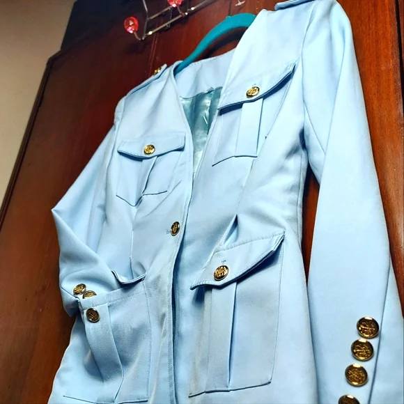 Sky blue v-neck pocket blazer suit jacket for women sz M - Picture 3 of 16